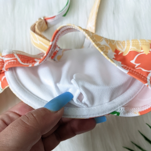 Orange white and green floral push up bikini top size S M L - Picture 2 of 10